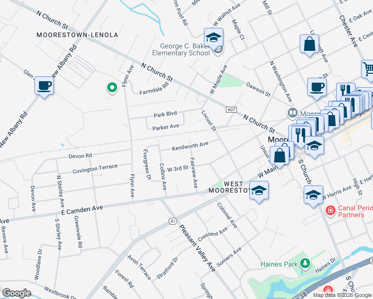 map of restaurants, bars, coffee shops, grocery stores, and more near 314 Fairview Avenue in Moorestown