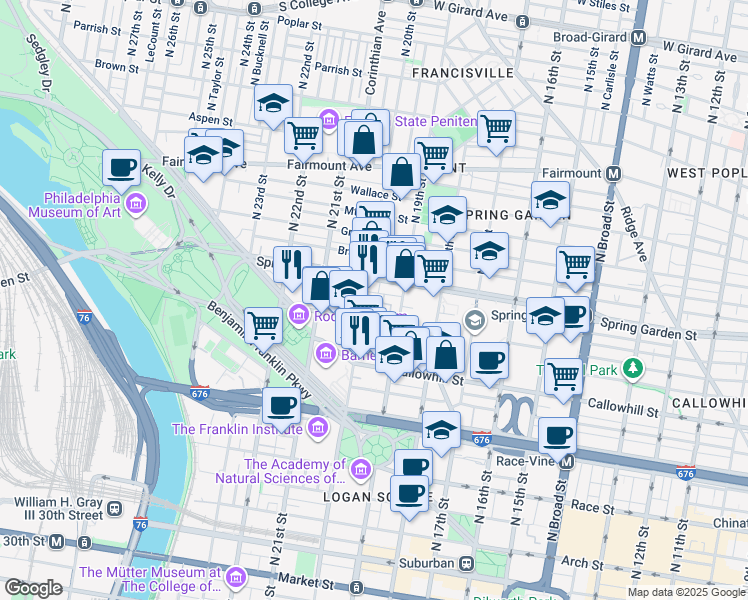 map of restaurants, bars, coffee shops, grocery stores, and more near 58 Hamilton Circle in Philadelphia