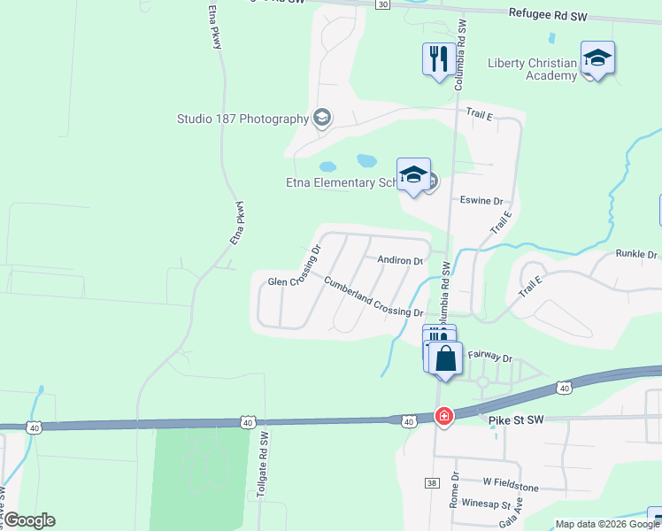 map of restaurants, bars, coffee shops, grocery stores, and more near 219 Glen Crossing Drive in Etna
