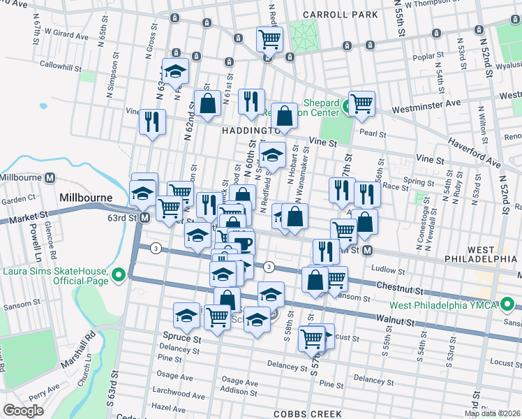 map of restaurants, bars, coffee shops, grocery stores, and more near in Philadelphia