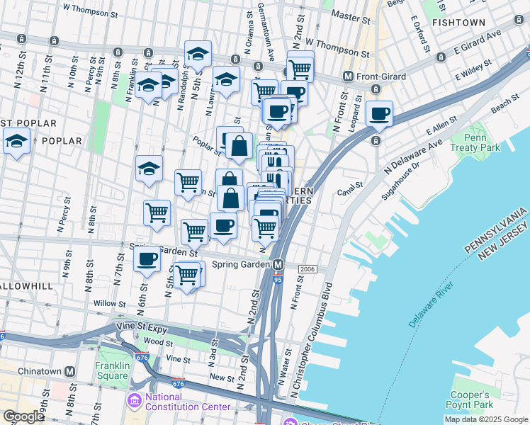 map of restaurants, bars, coffee shops, grocery stores, and more near in Philadelphia