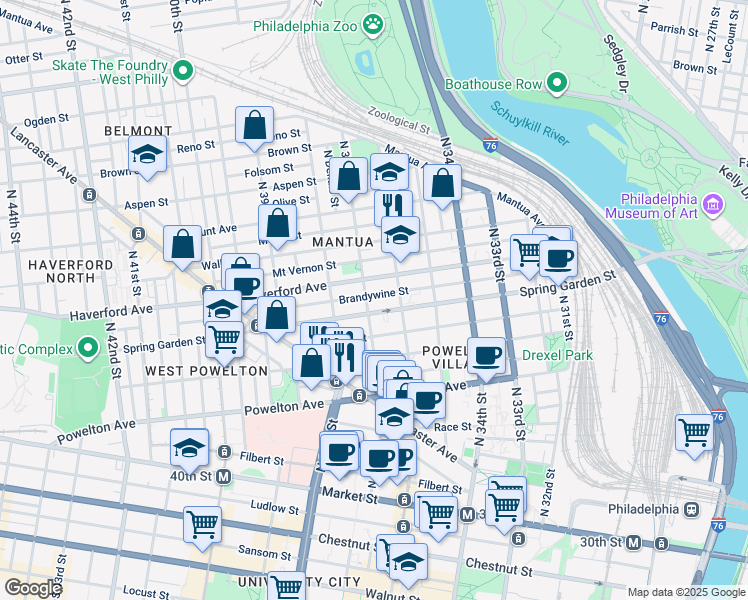 map of restaurants, bars, coffee shops, grocery stores, and more near in Philadelphia