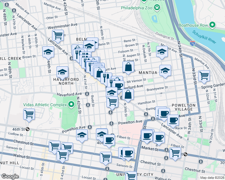 map of restaurants, bars, coffee shops, grocery stores, and more near in Philadelphia