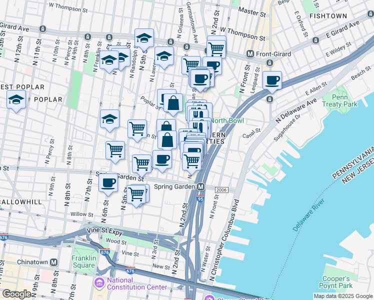map of restaurants, bars, coffee shops, grocery stores, and more near in Philadelphia