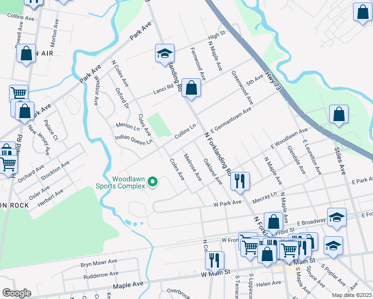 map of restaurants, bars, coffee shops, grocery stores, and more near 116 West Germantown Avenue in Maple Shade