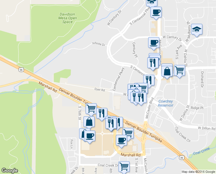 map of restaurants, bars, coffee shops, grocery stores, and more near 361 Centennial Parkway in Louisville