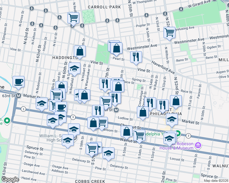 map of restaurants, bars, coffee shops, grocery stores, and more near in Philadelphia