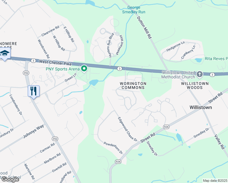 map of restaurants, bars, coffee shops, grocery stores, and more near 803 Andover Court in West Chester