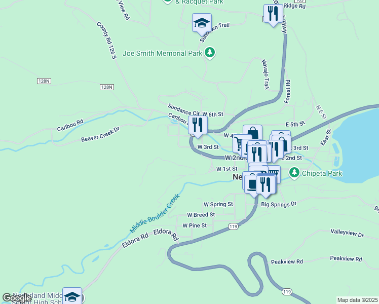 map of restaurants, bars, coffee shops, grocery stores, and more near 602 West 3rd Street in Nederland