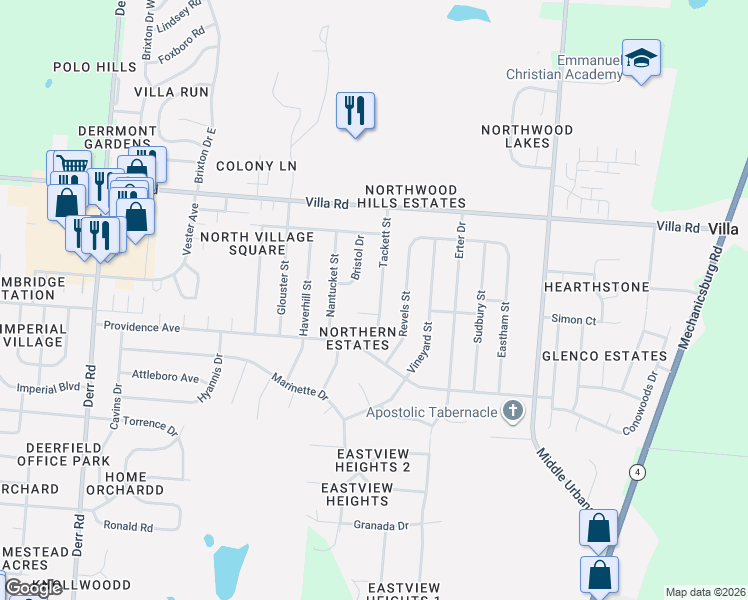 map of restaurants, bars, coffee shops, grocery stores, and more near 3215 Tackett St in Springfield