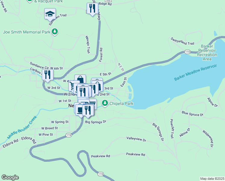 map of restaurants, bars, coffee shops, grocery stores, and more near 350 East Street in Nederland
