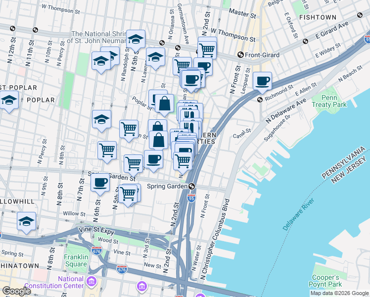 map of restaurants, bars, coffee shops, grocery stores, and more near in Philadelphia