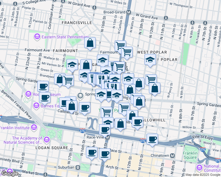 map of restaurants, bars, coffee shops, grocery stores, and more near in Philadelphia