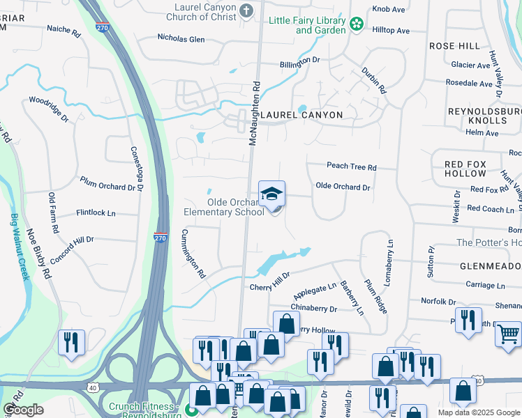 map of restaurants, bars, coffee shops, grocery stores, and more near 814 McNaughten Road in Columbus