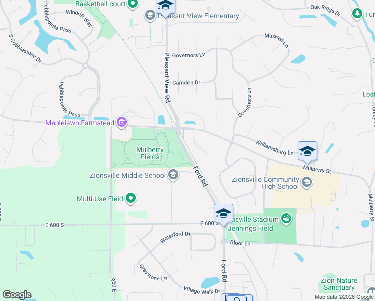 map of restaurants, bars, coffee shops, grocery stores, and more near 1525 Mulberry Street in Zionsville