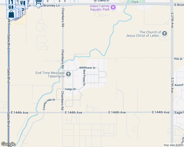 map of restaurants, bars, coffee shops, grocery stores, and more near 1541 Red Poppy Way in Brighton