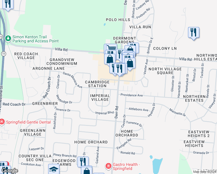 map of restaurants, bars, coffee shops, grocery stores, and more near 1138 Santa Monica Avenue in Springfield