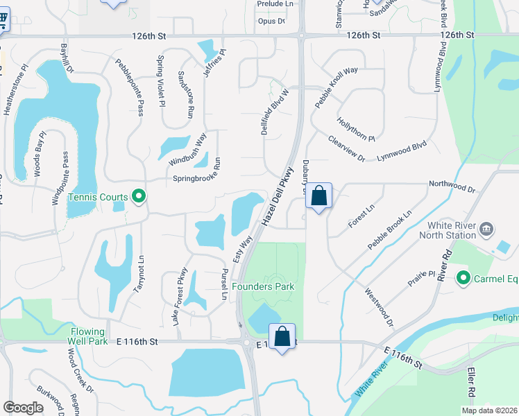 map of restaurants, bars, coffee shops, grocery stores, and more near 12036 Esty Way in Carmel