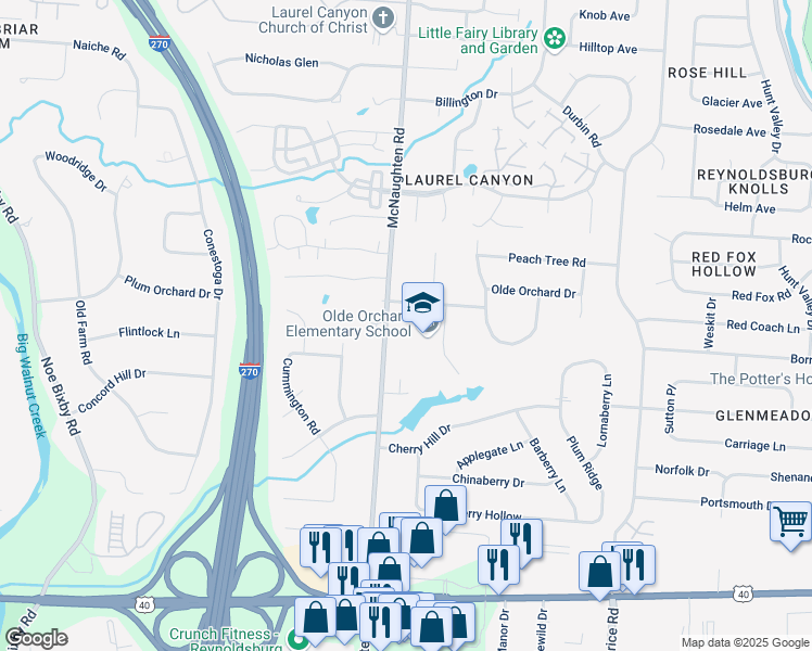 map of restaurants, bars, coffee shops, grocery stores, and more near 800 McNaughten Road in Columbus