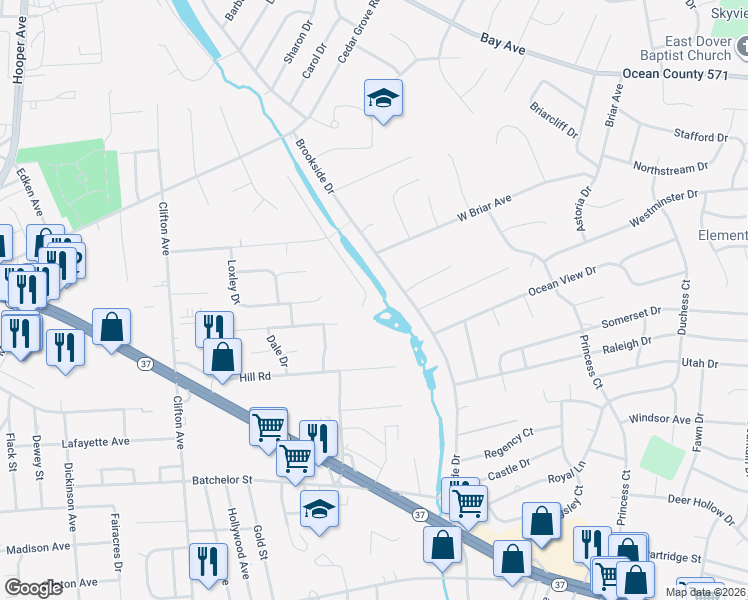 map of restaurants, bars, coffee shops, grocery stores, and more near 651 McCormick Drive in Toms River
