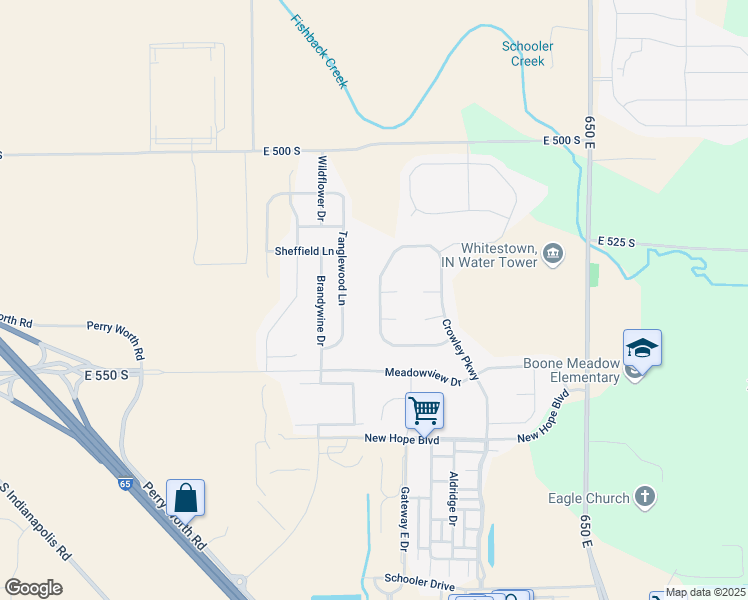 map of restaurants, bars, coffee shops, grocery stores, and more near 5309 Crabapple Drive in Whitestown