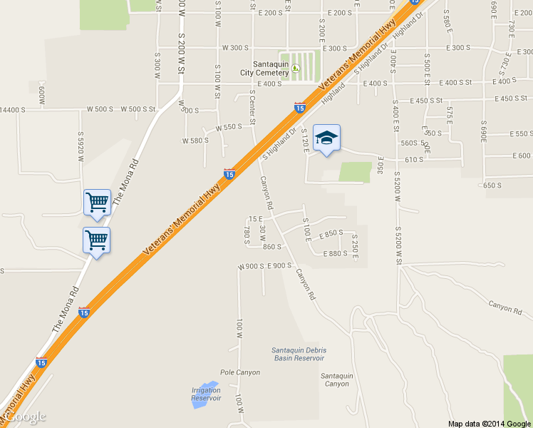 map of restaurants, bars, coffee shops, grocery stores, and more near 39 780 South in Santaquin