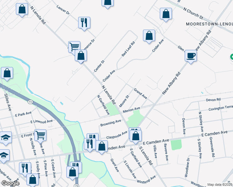 map of restaurants, bars, coffee shops, grocery stores, and more near 11 East Wilson Avenue in Moorestown