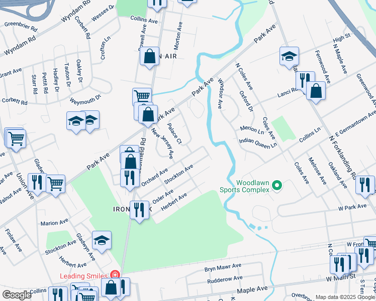map of restaurants, bars, coffee shops, grocery stores, and more near 8715 Orchard Avenue in Pennsauken Township