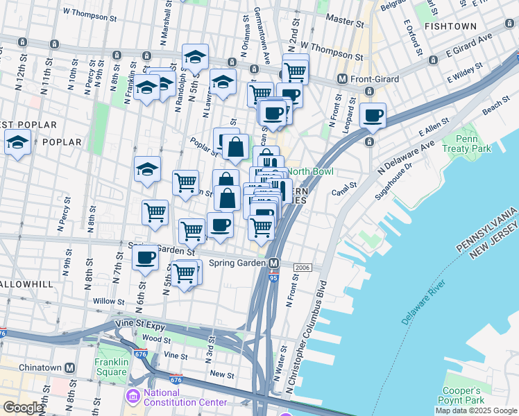map of restaurants, bars, coffee shops, grocery stores, and more near in Philadelphia