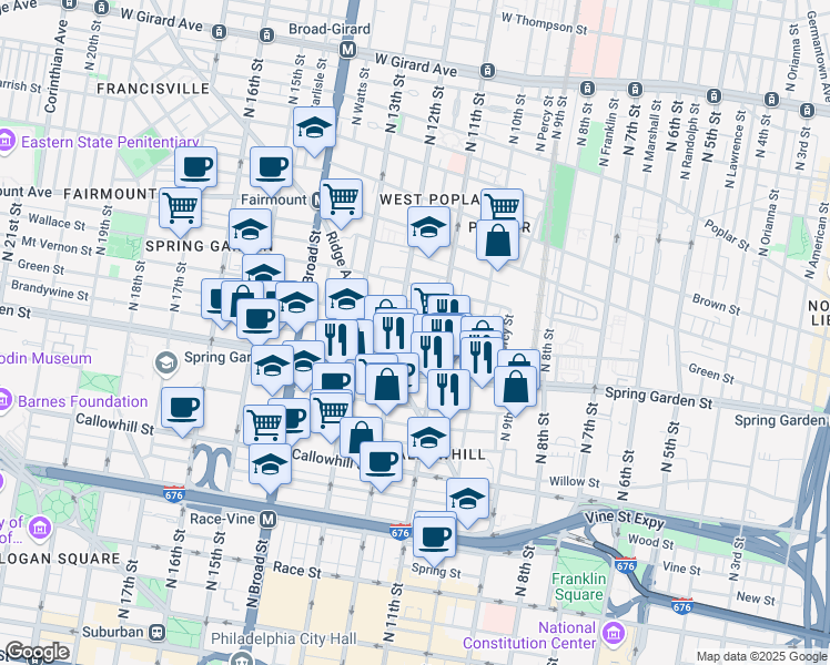 map of restaurants, bars, coffee shops, grocery stores, and more near in Philadelphia
