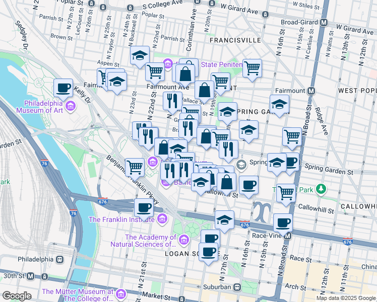 map of restaurants, bars, coffee shops, grocery stores, and more near in Philadelphia