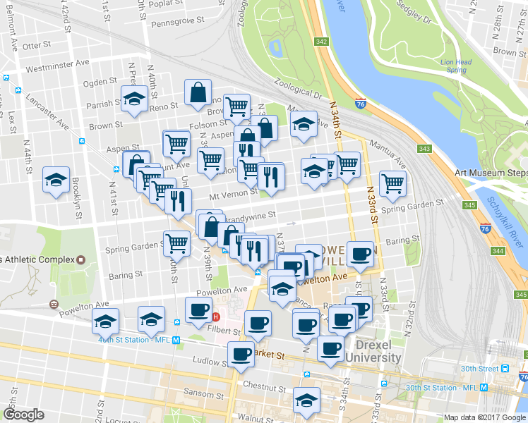 map of restaurants, bars, coffee shops, grocery stores, and more near in Philadelphia