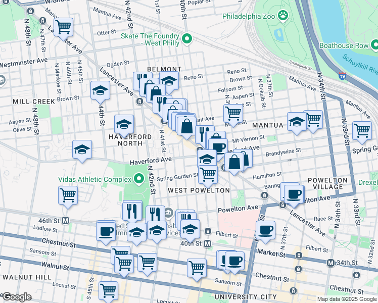 map of restaurants, bars, coffee shops, grocery stores, and more near in Philadelphia