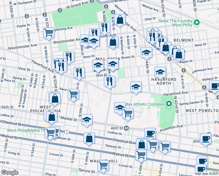 map of restaurants, bars, coffee shops, grocery stores, and more near 618 Moss Street in Philadelphia