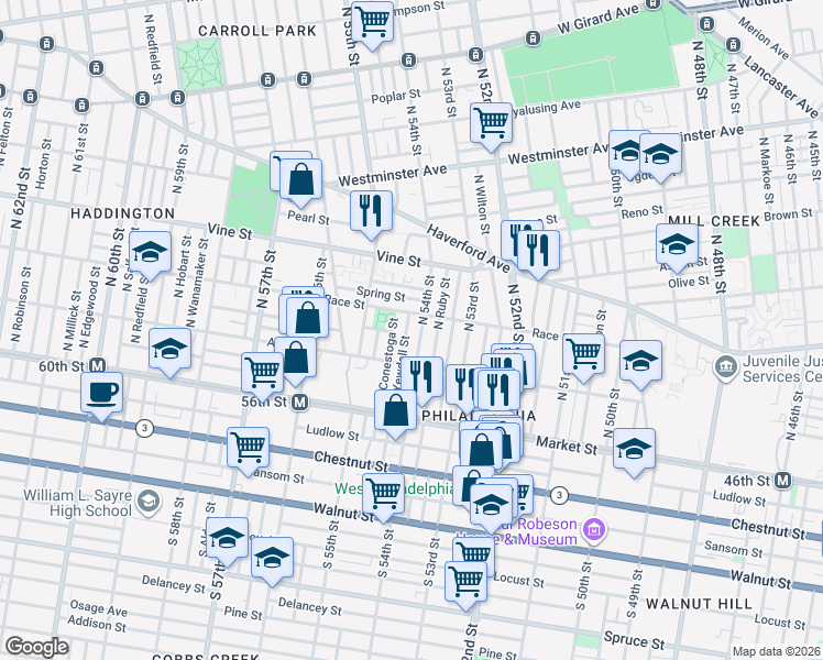 map of restaurants, bars, coffee shops, grocery stores, and more near in Philadelphia