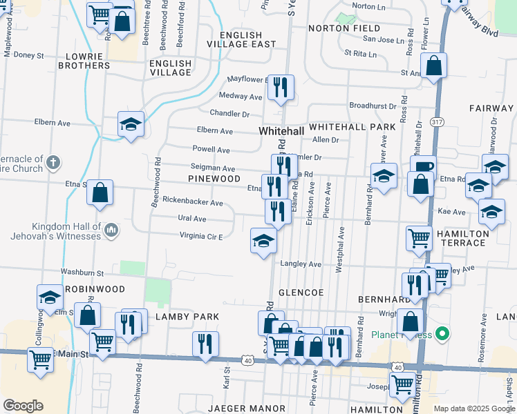 map of restaurants, bars, coffee shops, grocery stores, and more near 4238 Rickenbacker Avenue in Whitehall