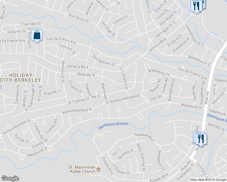 map of restaurants, bars, coffee shops, grocery stores, and more near 69 Guadeloupe Drive in Toms River