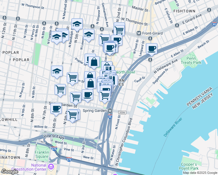 map of restaurants, bars, coffee shops, grocery stores, and more near in Philadelphia