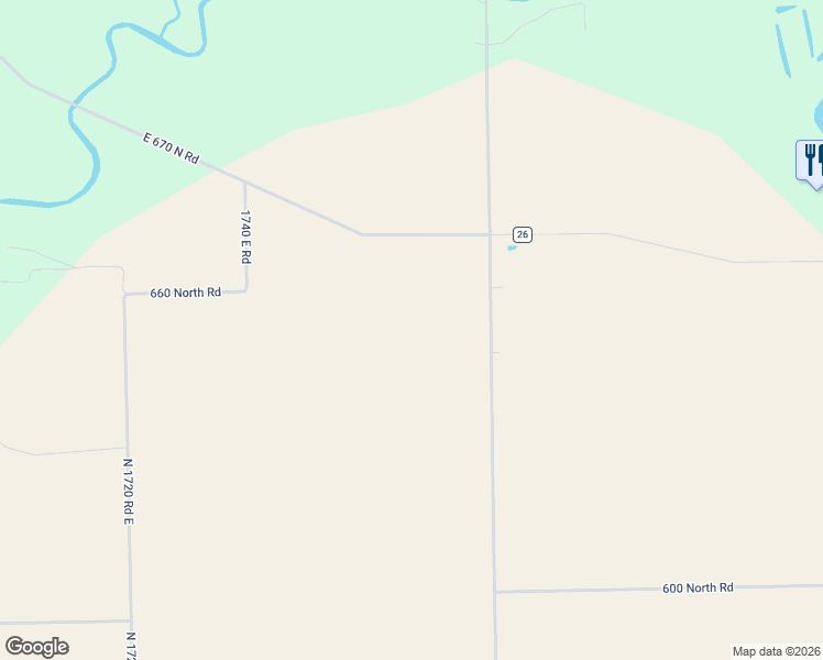 map of restaurants, bars, coffee shops, grocery stores, and more near 17709 East 670 North Road in Georgetown