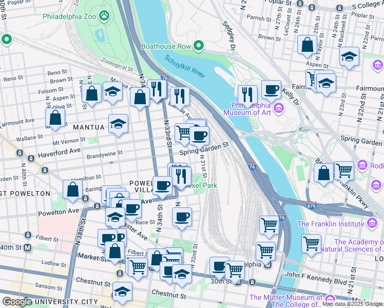 map of restaurants, bars, coffee shops, grocery stores, and more near 436 North 31st Street in Philadelphia