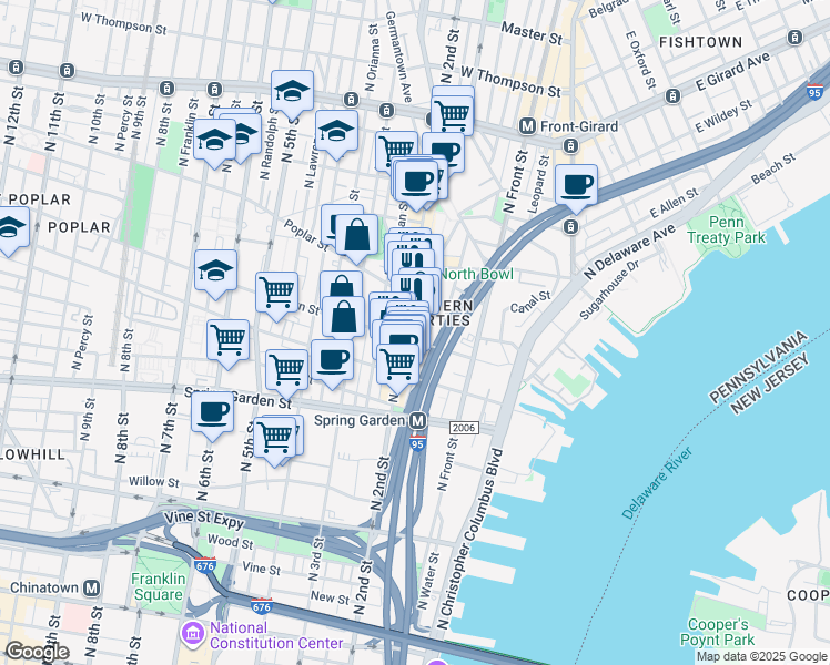 map of restaurants, bars, coffee shops, grocery stores, and more near in Philadelphia