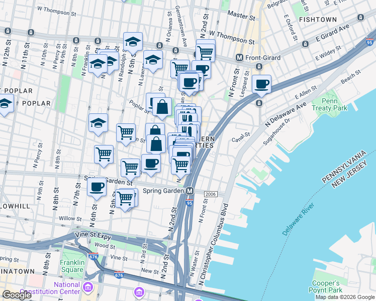 map of restaurants, bars, coffee shops, grocery stores, and more near in Philadelphia