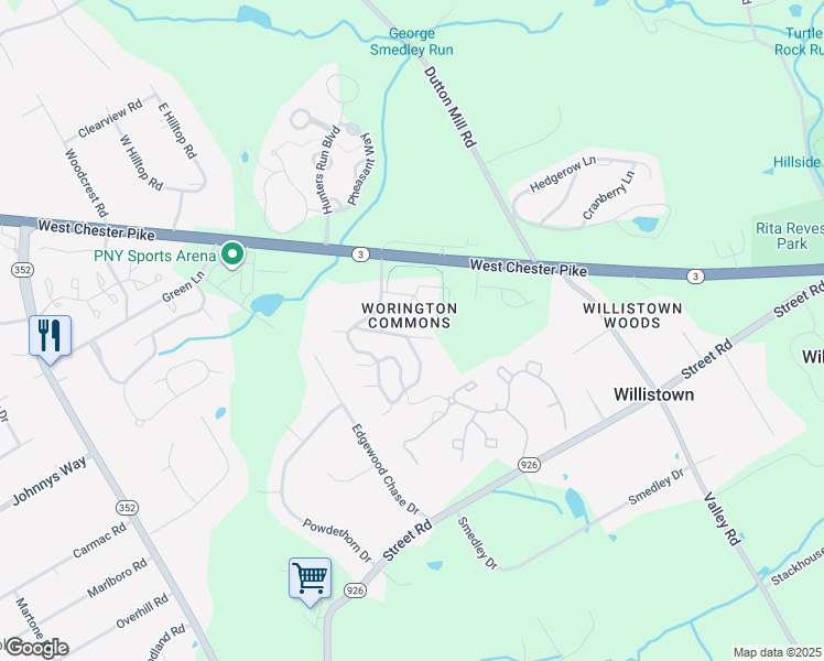 map of restaurants, bars, coffee shops, grocery stores, and more near 3405 Keswick Way in West Chester