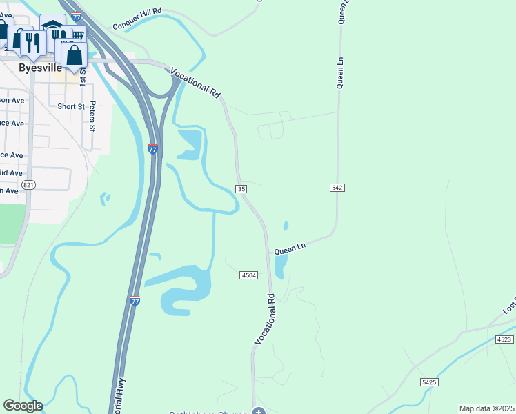 map of restaurants, bars, coffee shops, grocery stores, and more near 59511 Vocational Road in Byesville