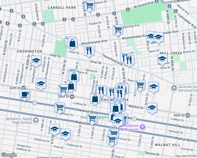 map of restaurants, bars, coffee shops, grocery stores, and more near in Philadelphia