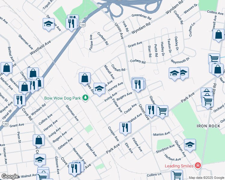 map of restaurants, bars, coffee shops, grocery stores, and more near 7418 Harvey Avenue in Pennsauken