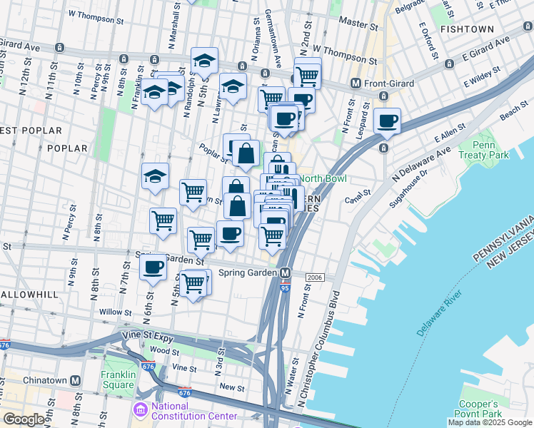 map of restaurants, bars, coffee shops, grocery stores, and more near in Philadelphia