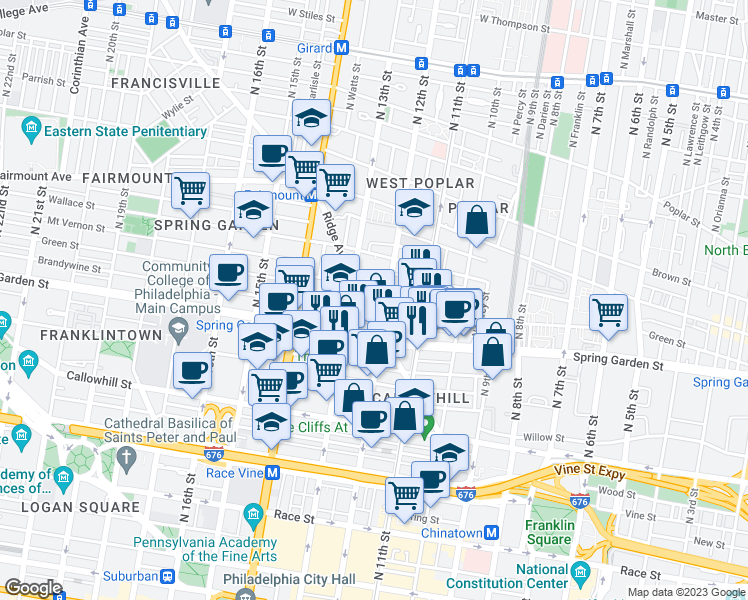 map of restaurants, bars, coffee shops, grocery stores, and more near in Philadelphia