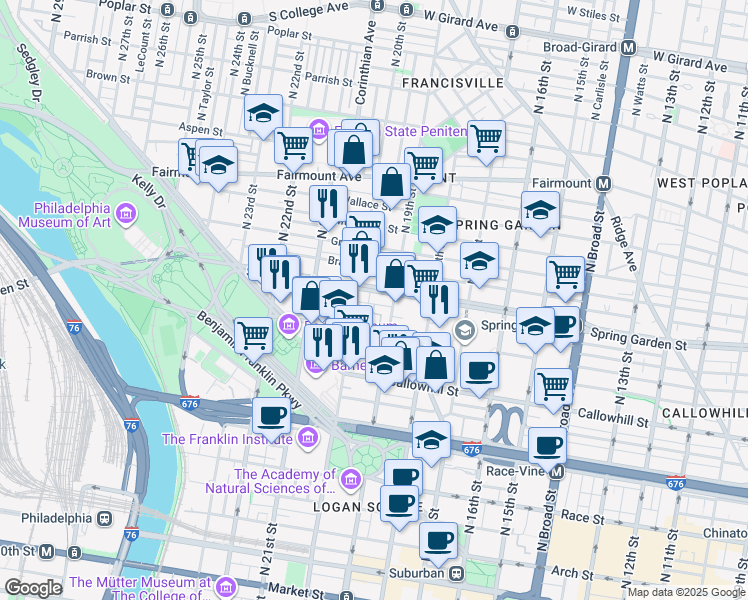 map of restaurants, bars, coffee shops, grocery stores, and more near in Philadelphia