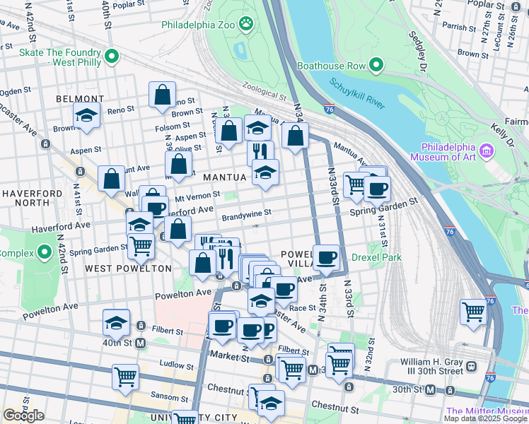 map of restaurants, bars, coffee shops, grocery stores, and more near in Philadelphia